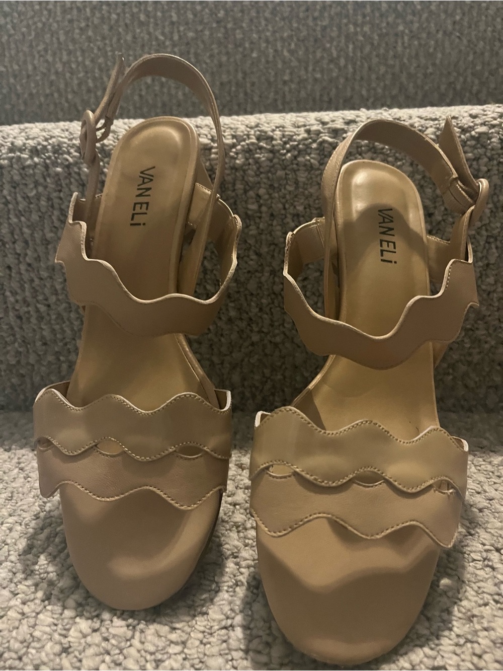 Van Eli Tan Wavy Strap Slingback Heels